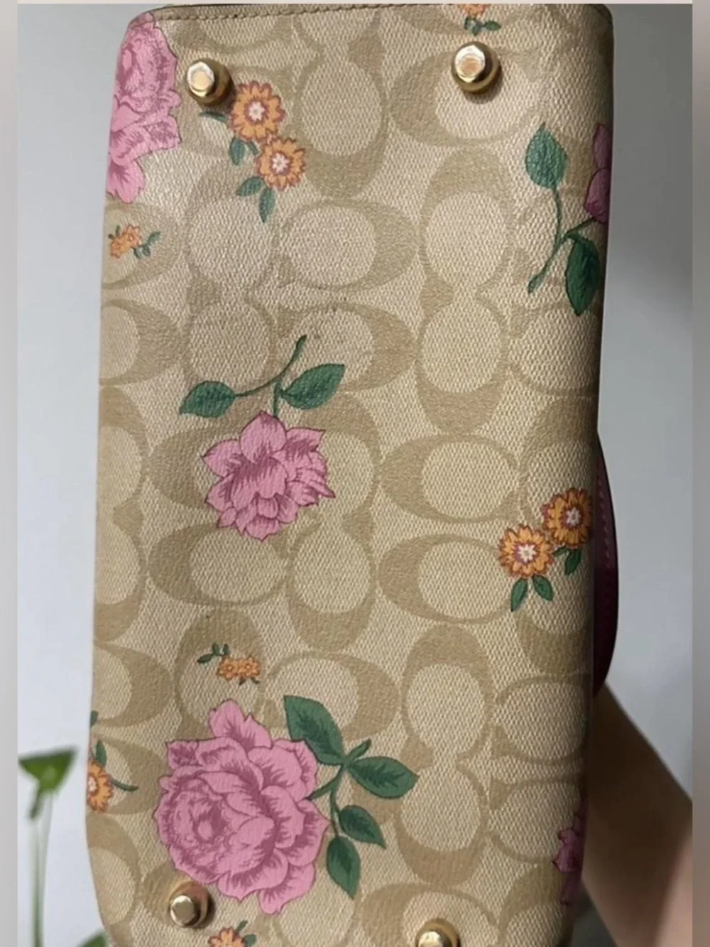 COACH Pink Floral Signature Canvas Satchel with Rose Trim - Picture 7 of 8